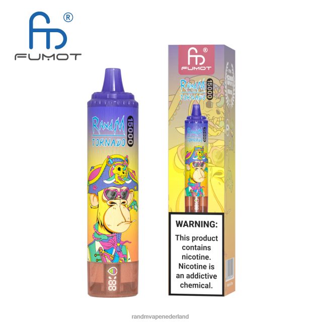 RandM Vapes Kopen - Fumot RandM Tornado 15000 vape-apparaat met batterij en ejuice-display versie 2 V8J40842 perzik bosbessen snoep