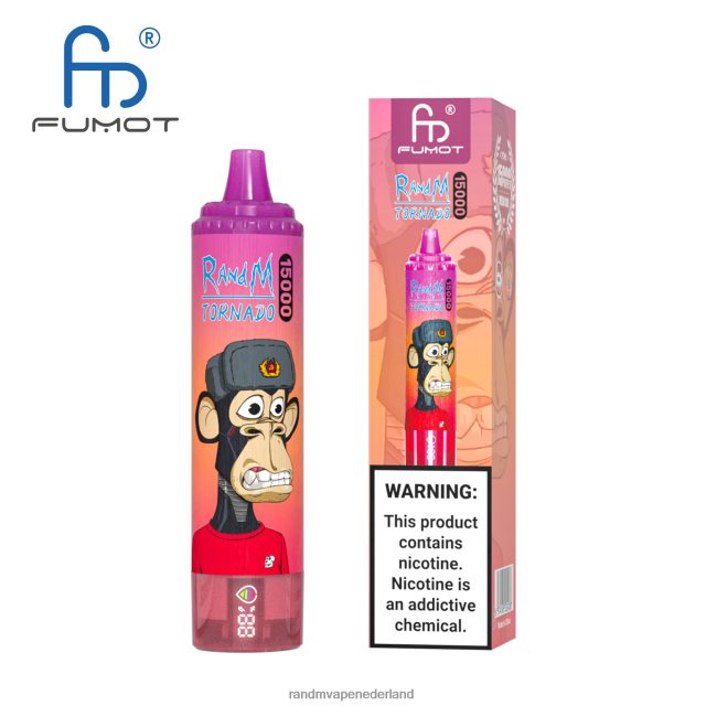 RandM Vapes Kopen - Fumot RandM Tornado 15000 vape-apparaat met batterij en ejuice-display versie 2 V8J40842 perzik bosbessen snoep