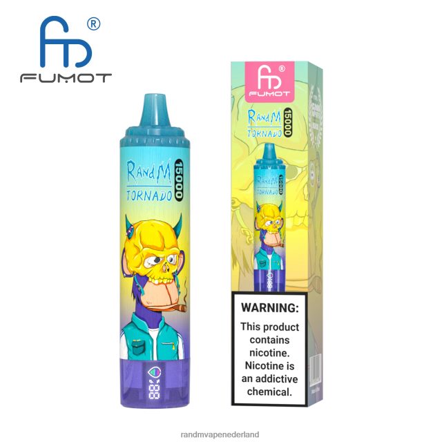 RandM Vapes Kopen - Fumot RandM Tornado 15000 vape-apparaat met batterij en ejuice-display versie 2 V8J40842 perzik bosbessen snoep