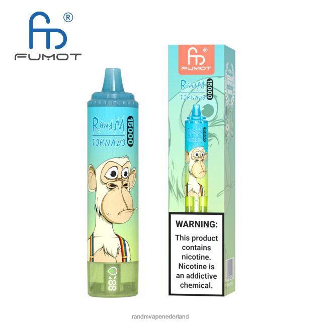 RandM Vapes Kopen - Fumot RandM Tornado 15000 vape-apparaat met batterij en ejuice-display versie 2 V8J40842 perzik bosbessen snoep
