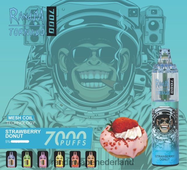 RandM Tornado Vape Nederland - RandM Tornado 7000 vape-apparaat met luchtstroomregeling 1 st V8J408167 aardbei donut