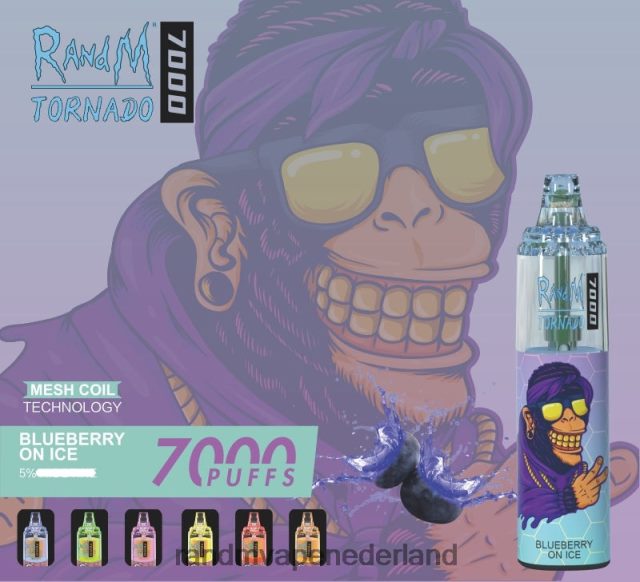 RandM Vape Amsterdam - RandM Tornado 7000 vape-apparaat met luchtstroomregeling 1 st V8J408169 bosbessen op ijs
