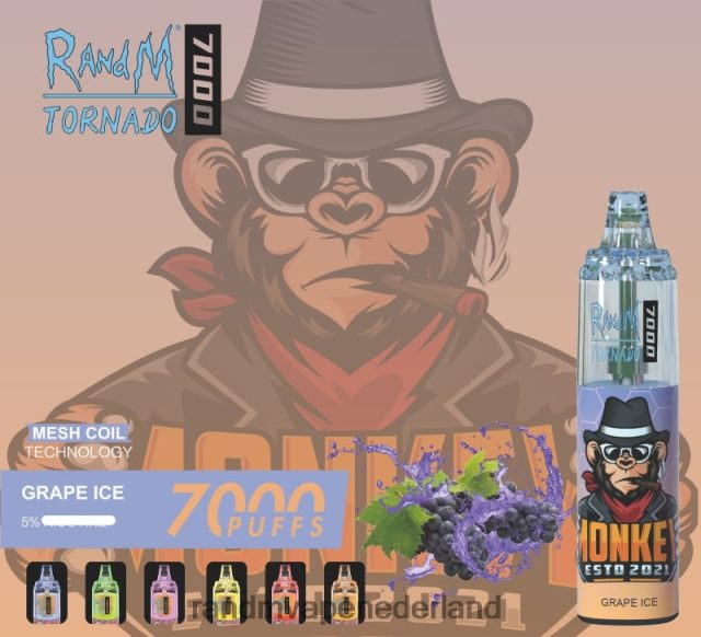 RandM Vape Netherlands - RandM Tornado 7000 vape-apparaat met luchtstroomregeling 1 st V8J408173 druiven ijs