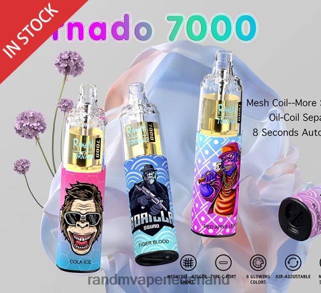 RandM Vape Netherlands - RandM Tornado 7000 vape-apparaat met luchtstroomregeling 1 st V8J408173 druiven ijs