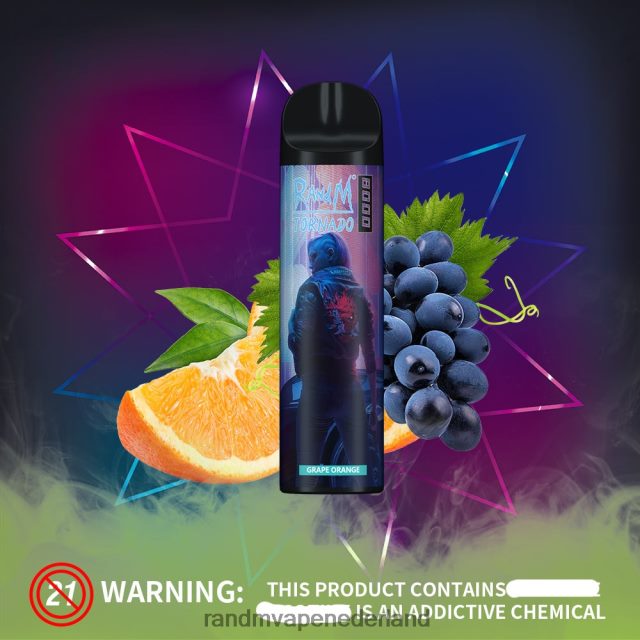 RandM Vape Netherlands - RandM Tornado 8000 vape-apparaat met luchtstroomregeling 1 st V8J408243 druif sinaasappel