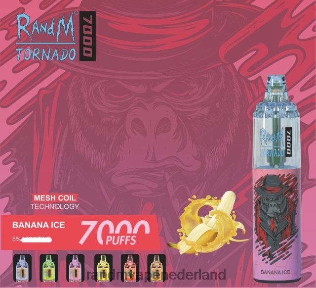 RandM Vapes Kopen - RandM Tornado 7000 vape-apparaat met luchtstroomregeling 1 st V8J408172 bananen ijs
