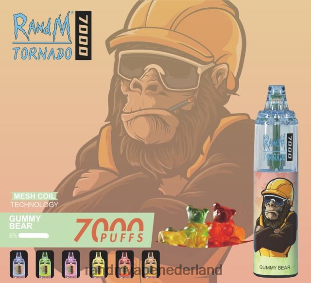 Tornado Vape Amsterdam - RandM Tornado 7000 vape-apparaat met luchtstroomregeling 1 st V8J408168 gummybeer