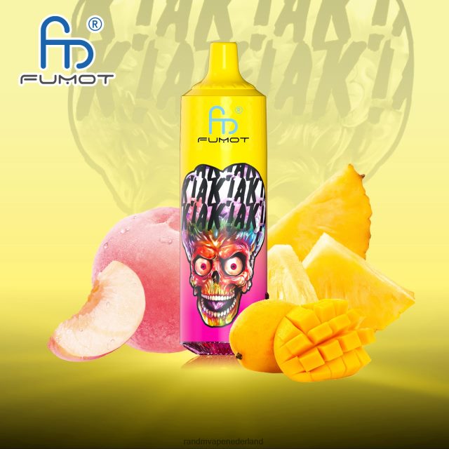 RandM Vape Netherlands - Fumot RandM Tornado 9000 pro vape-apparaat met batterij en ejuice-display versie 1 V8J408193 perzik-ananas-mango